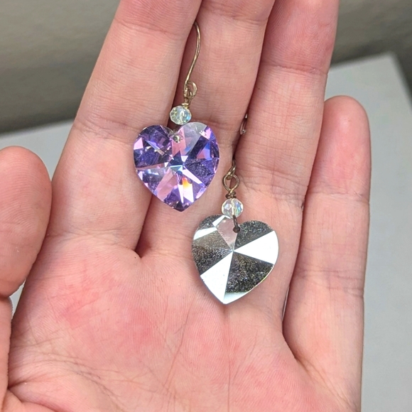 Light Purple Crystal Heart Earrings - Picture 13 of 17
